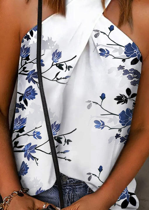 

Tank Tops Floral Ruffled Halter Tank Top in White. Size