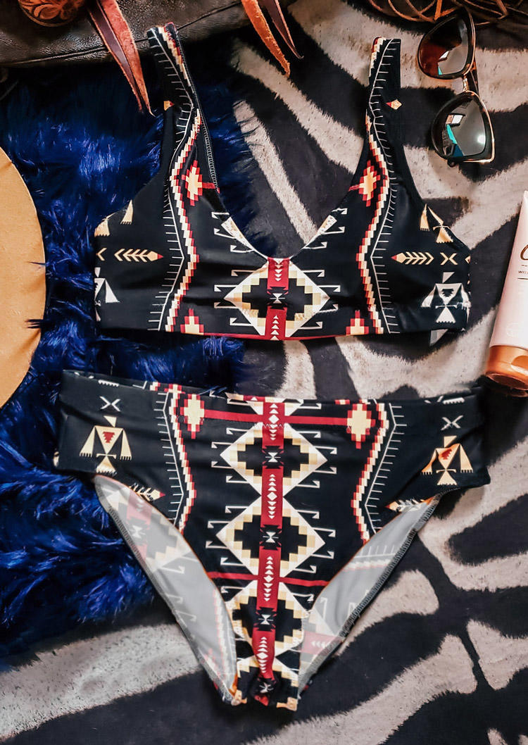 

Bikini Sets Aztec Geometric High Waist Bikini Set in Black. Size