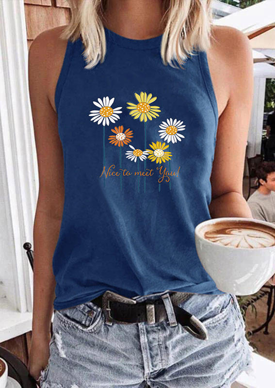 Tank Tops Daisy Nice To Meet You Casual Tank Top in Blue. Size: L