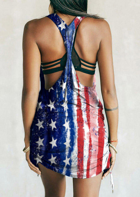 Mini Dresses American Flag Drawstring Sleeveless Mini Dress in Multicolor. Size: S