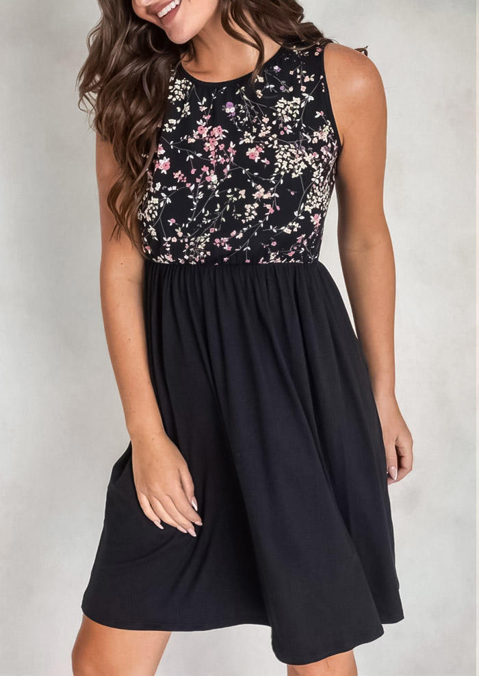 

Mini Dresses Floral Ruffled Sleeveless Casual Mini Dress in Black. Size: ,XL