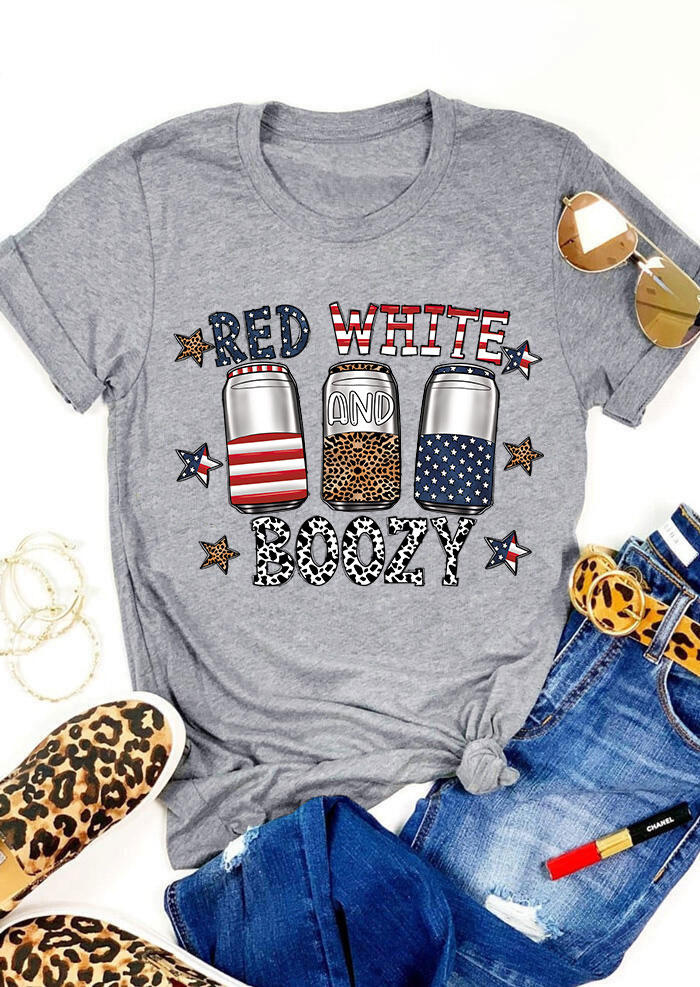 T-shirts Tees Red White And Boozy Leopard T-Shirt Tee in Gray. Size: L,S,XL