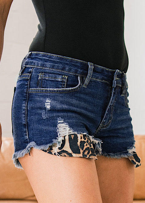 Shorts Leopard Ripped Denim Shorts - Deep Blue in Blue. Size: S