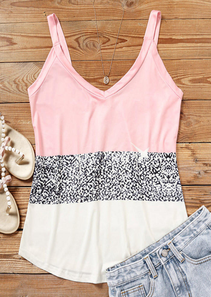 

Tank Tops Color Block Glitter V-Neck Casual Tank Top in Multicolor. Size