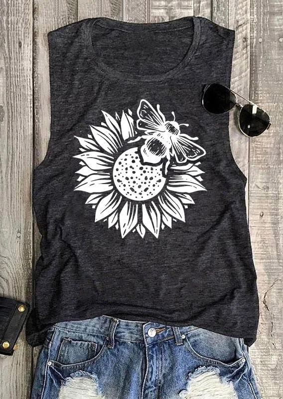 

Tank Tops Bee Sunflower O-Neck Tank Top in Black. Size