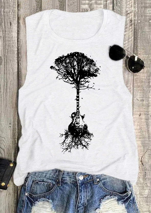 

Tank Tops Music Guitar Tree Casual Tank Top in White. Size