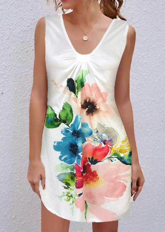 

Mini Dresses Floral Ruffled Sleeveless Mini Dress in White. Size