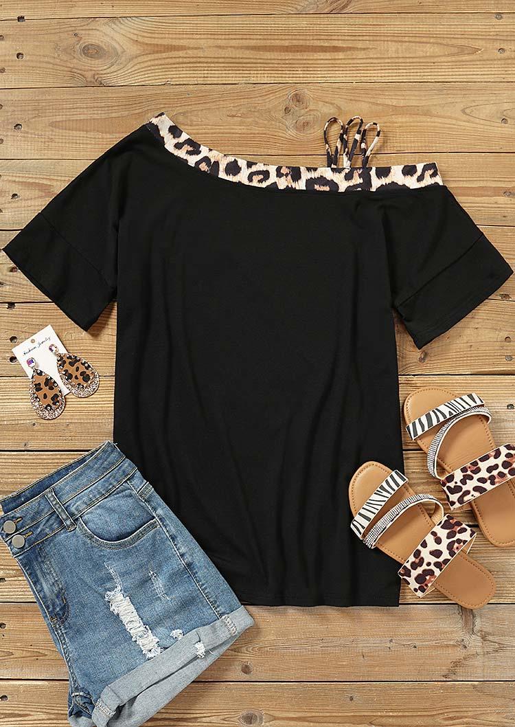 Blouses Leopard One Sided Cold Shoulder Blouse in Black. Size: M,S