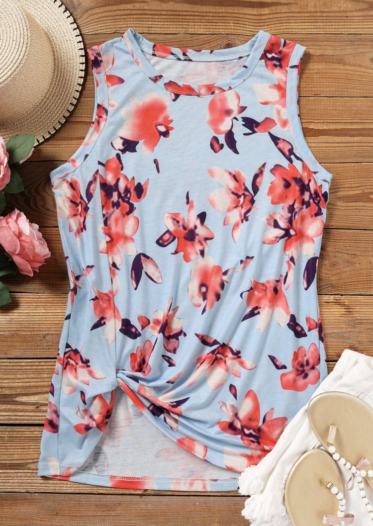 

Tank Tops Floral Twist O-Neck Tank Top in Light Blue. Size: ,M,L