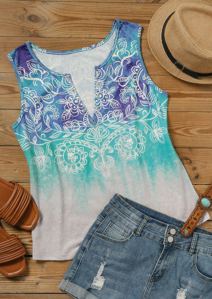 

Tank Tops Floral Gradient Notched Neck Tank Top in Multicolor. Size