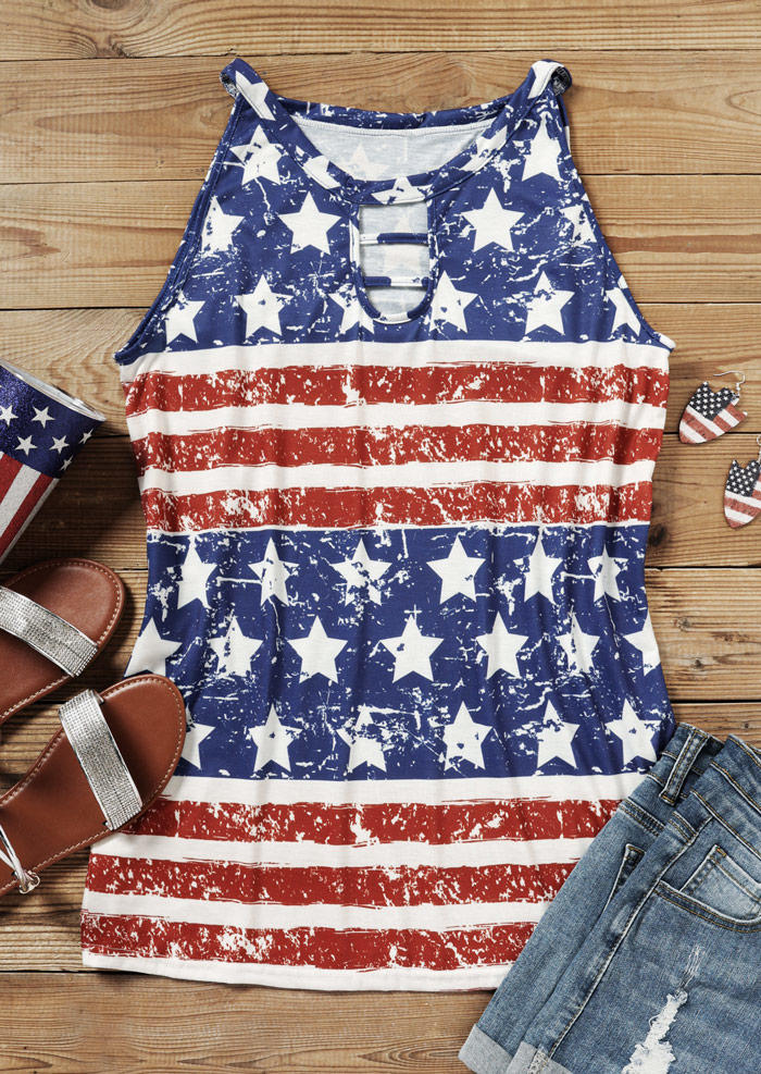 

Tank Tops American Flag Hollow Out Tank Top in Multicolor. Size
