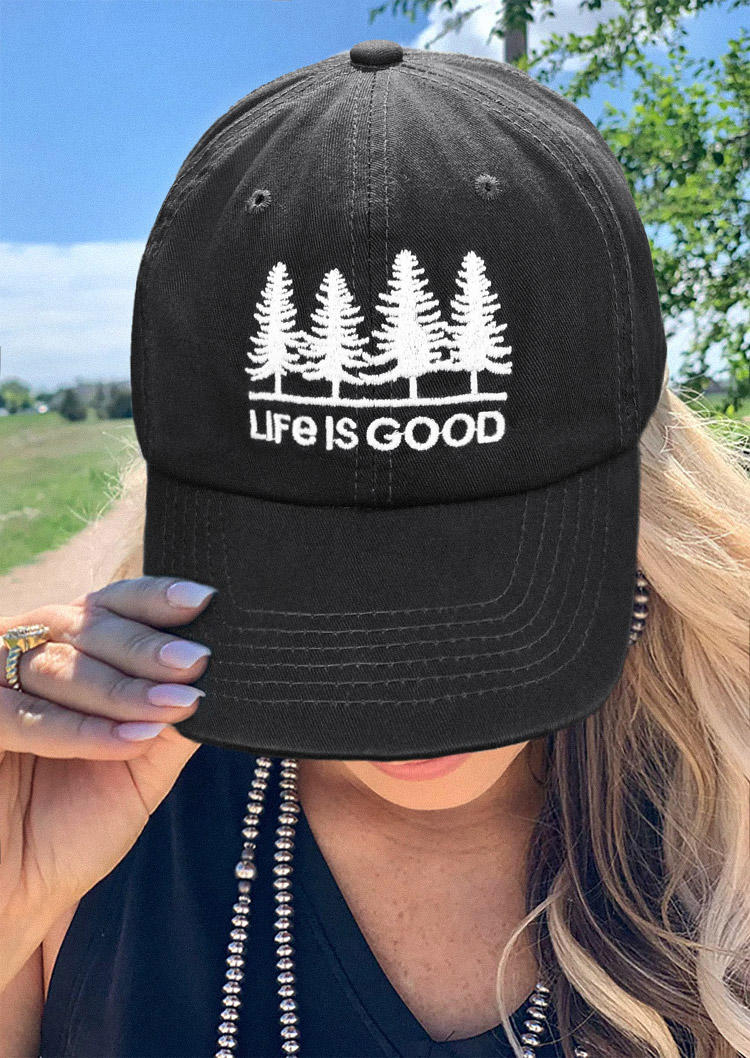 Hats Life Is Good Tree Baseball Cap in Black,Green. Size: One Size