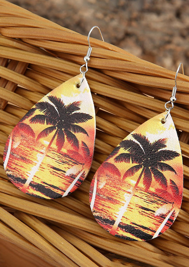 

Earrings Sunset Coconut Tree Water Drop Earrings in Multicolor. Size