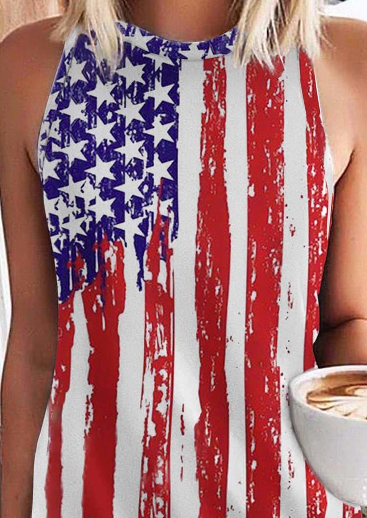 

Mini Dresses American Flag Sleeveless O-Neck Mini Dress in Multicolor. Size