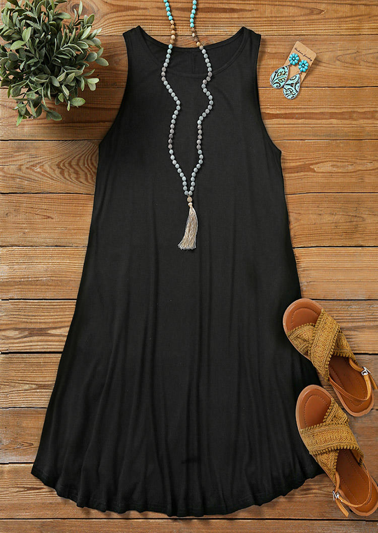 Mini Dresses Pocket Sleeveless O-Neck Mini Dress in Black. Size: S,XL