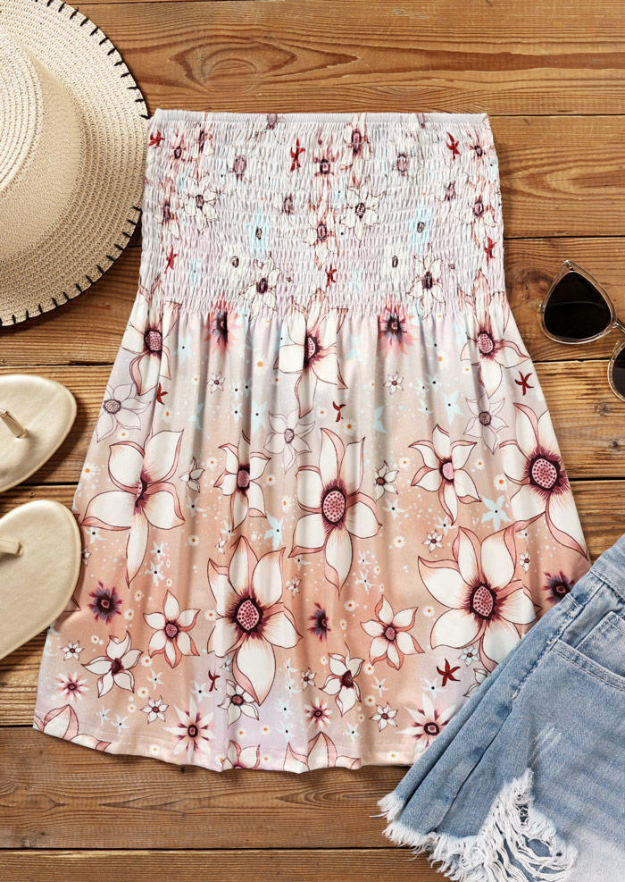 

Tank Tops Floral Smocked Strapless Bandeau Tank Top in White. Size