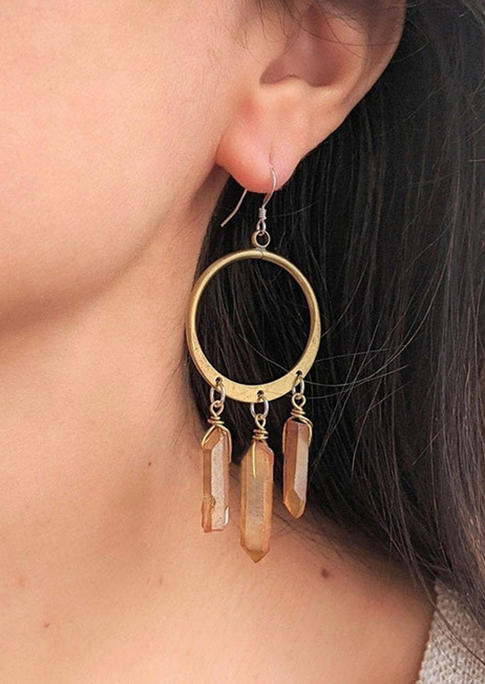 

Earrings Bohemian Natural Stone Alloy Hook Earrings in Gold. Size