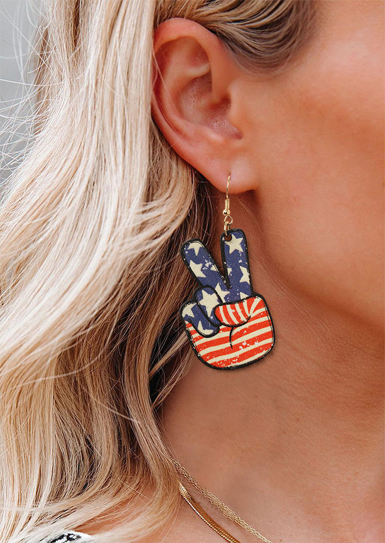 Earrings American Flag Victory And Peace Gesture Symbol Earrings in Multicolor. Size: One Size