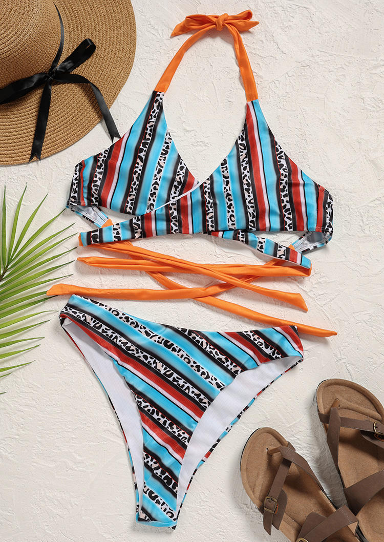 

Bikini Sets Ethnic Leopard Serape Striped Bikini Set in Multicolor. Size