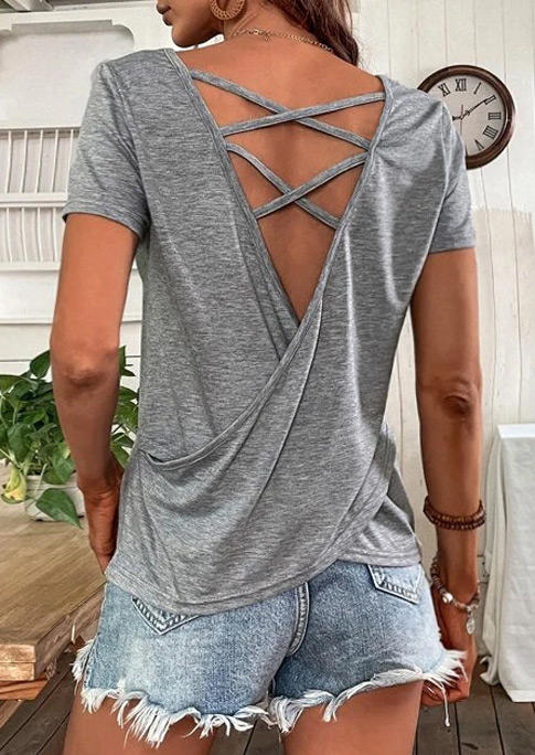 

Blouses Criss-Cross Open Back Blouse in Gray. Size