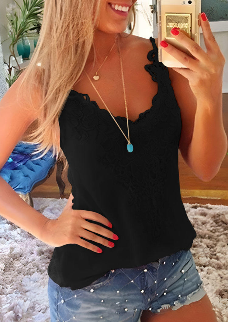 

Tank Tops Lace Splicing Casual Camisole in Black. Size: M