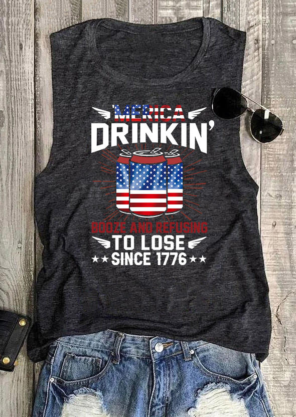 

Tank Tops Merica Drinkin' Booze And Refusing To Lose Since 1776 Tank Top - Dark Grey in Gray. Size