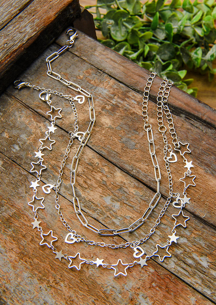 

Body Jewelry 3Pcs Heart Star Alloy Anklet in Silver. Size