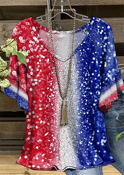 

Blouses Glitter American Flag Raglan Sleeve Blouse in Multicolor. Size: ,M,L,XL