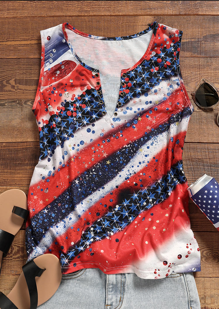 Glitter American Flag Notched Neck Tank