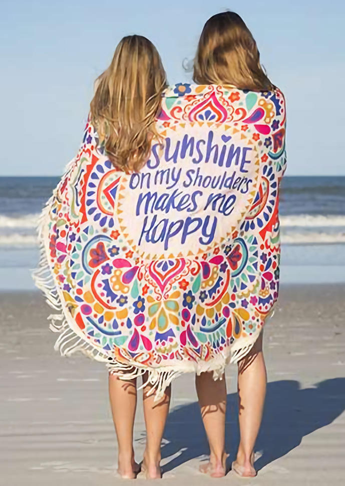 Blanket Sunshine On My Shoulders Makes Me Happy Tassel Beach Blanket in Multicolor. Size: One Size