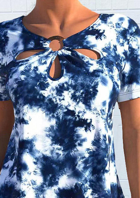 Tie Dye Hollow Out Short Sleeve Blouse