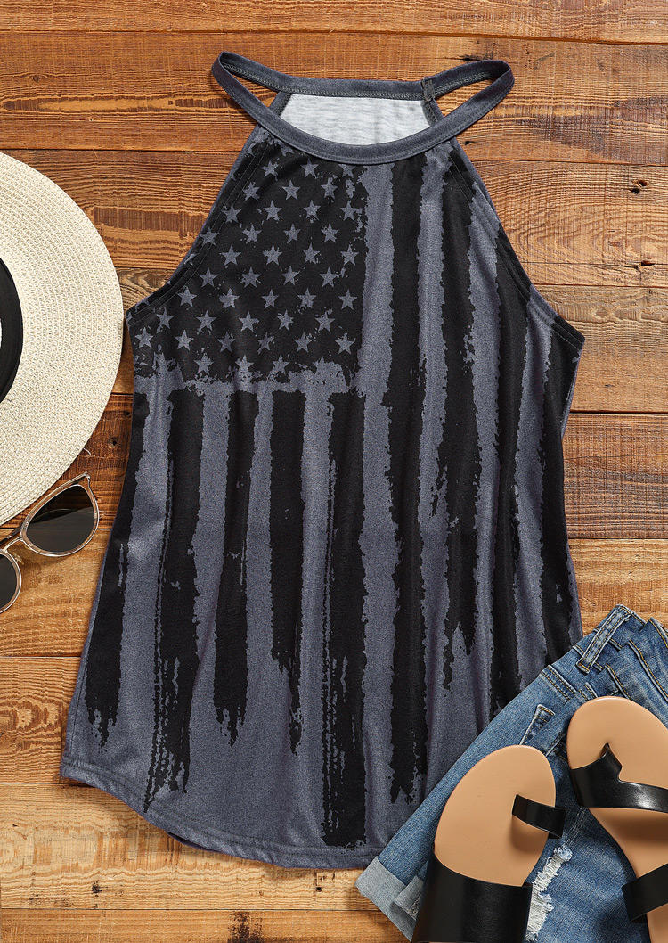 

Tank Tops American Flag O-Neck Camisole in Dark Grey. Size