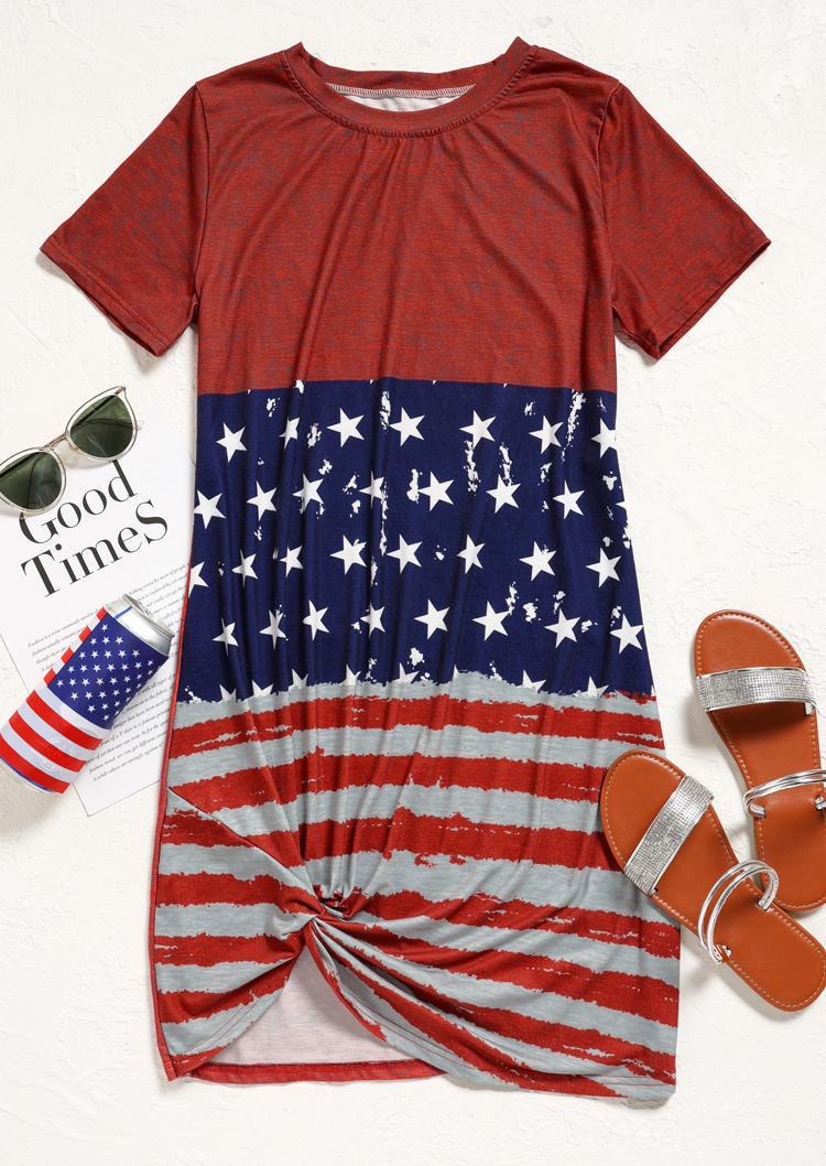 American Flag Color Block Twist Mini Dress