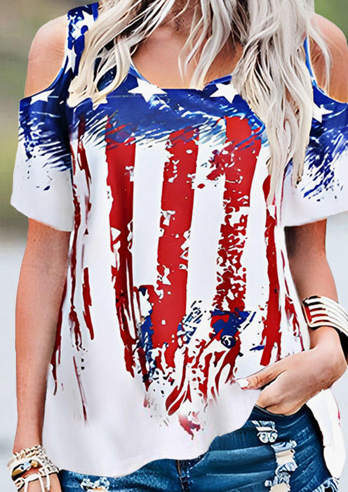 Blouses American Flag Cold Shoulder Blouse in Multicolor. Size: S