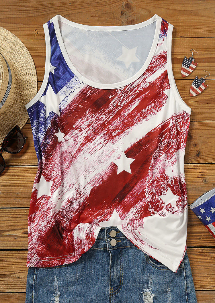 

Tank Tops American Flag Star Casual Tank Top in Multicolor. Size