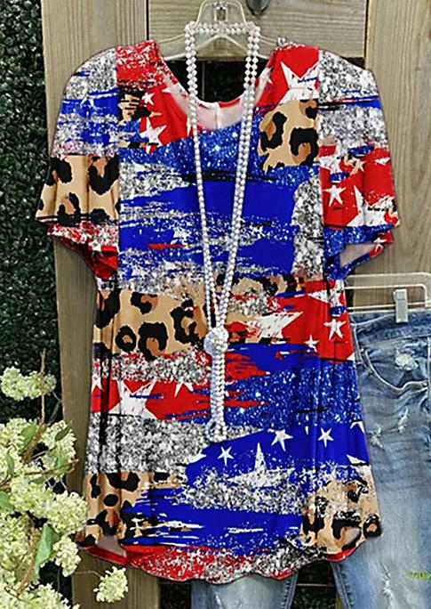 

Blouses American Flag Leopard Glitter Blouse in Multicolor. Size: ,M,L,XL