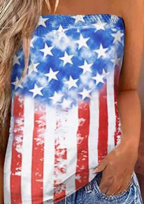 

Tank Tops American Flag Strapless Bandeau Tank Top in Multicolor. Size