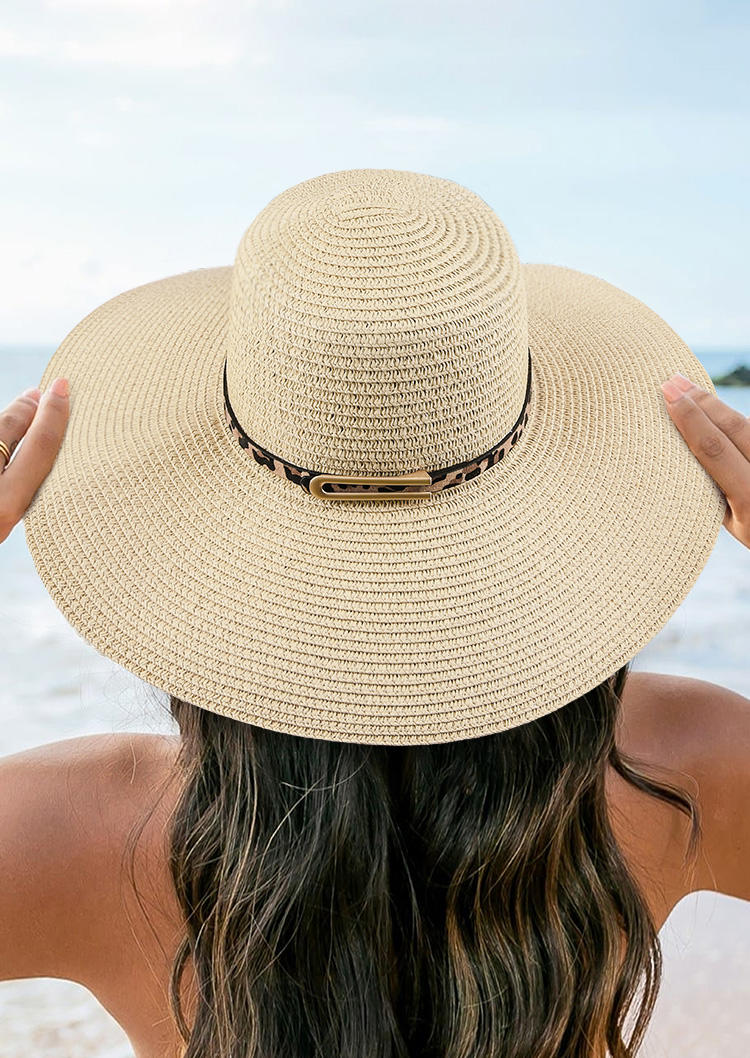 

Hats Leopard Sun Visor Wide Brim Straw Hat in Apricot. Size