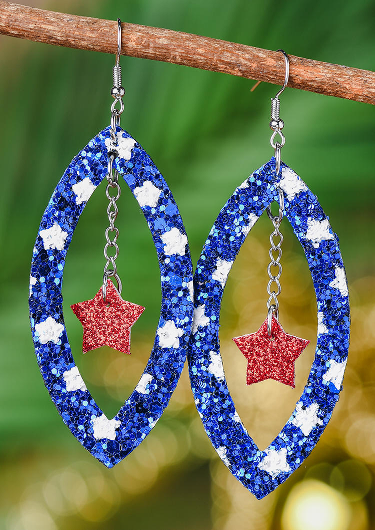

Earrings Sequined Star Glitter Hollow Out Earrings in Blue. Size