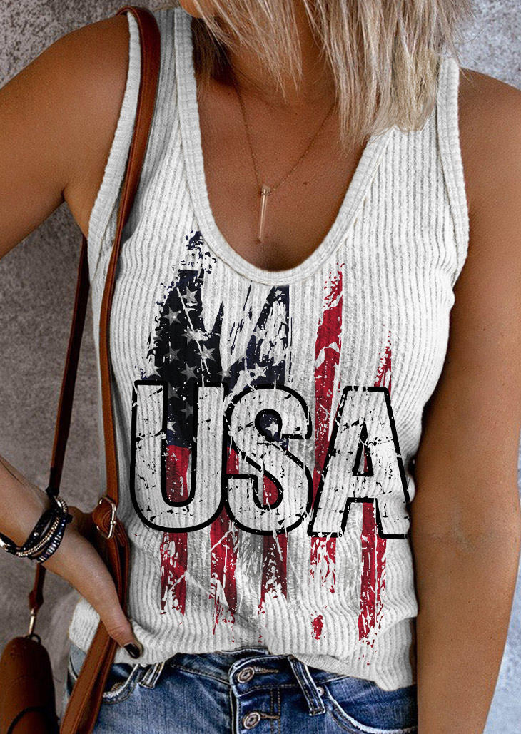 

Tank Tops USA American Flag Casual Tank Top in White. Size