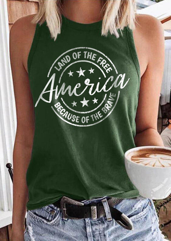 Tank Tops America Land Of The Free Because Of The Brave Tank Top in Green. Size: M,S,XL