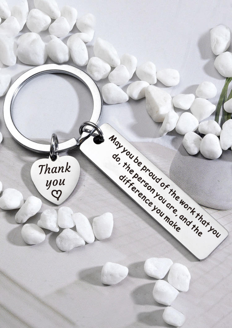 

Keychains Thank You Heart Stainless Steel Keychain in Silver. Size