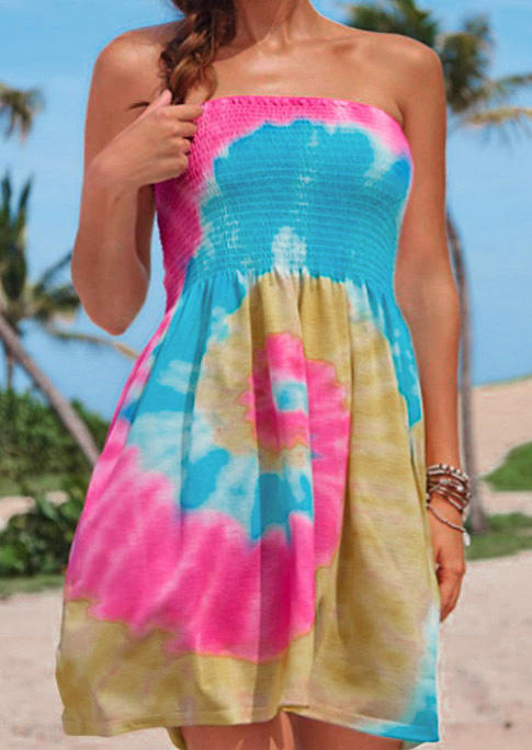 

Mini Dresses Swirl Tie Dye Smocked Strapless Bandeau Mini Dress in Multicolor. Size