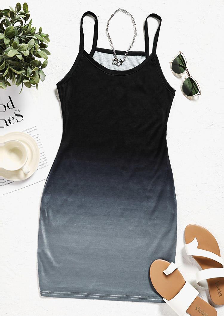 Mini Dresses Gradient Pocket Spaghetti Strap Mini Dress in Black. Size: L