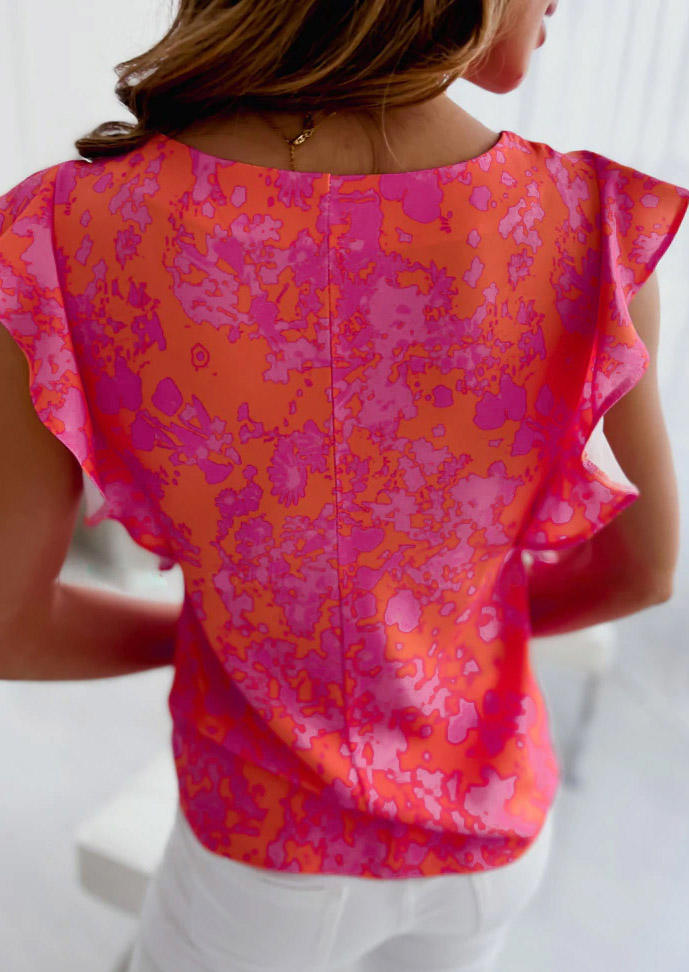 

Blouses Floral Ruffled Cap Sleeve Blouse in Multicolor. Size