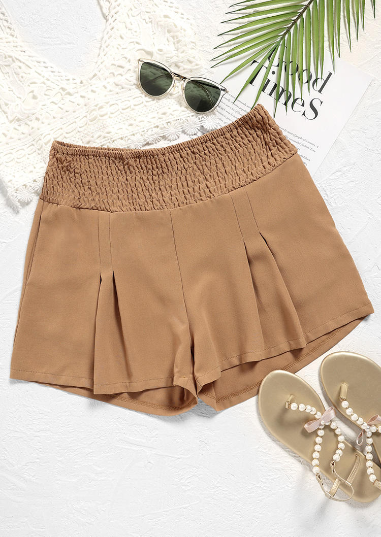 

Shorts Smocked Pocket Ruffled High Waist Shorts in Khaki. Size