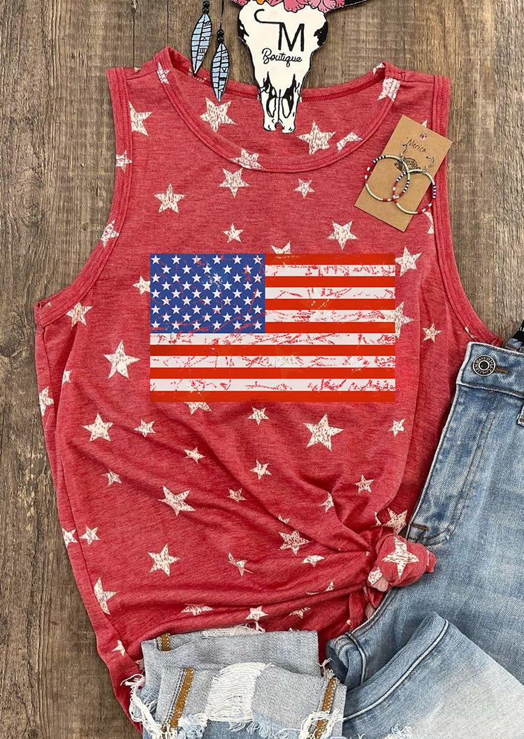 

Tank Tops American Flag Star Casual Tank Top - Watermelon Red in Red. Size