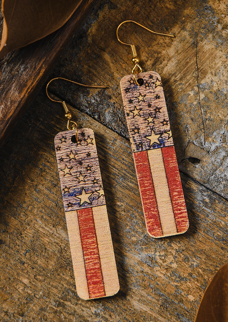 

Earrings American Flag Star Hook Wood Earrings Water Drop Earrings in Multicolor. Size