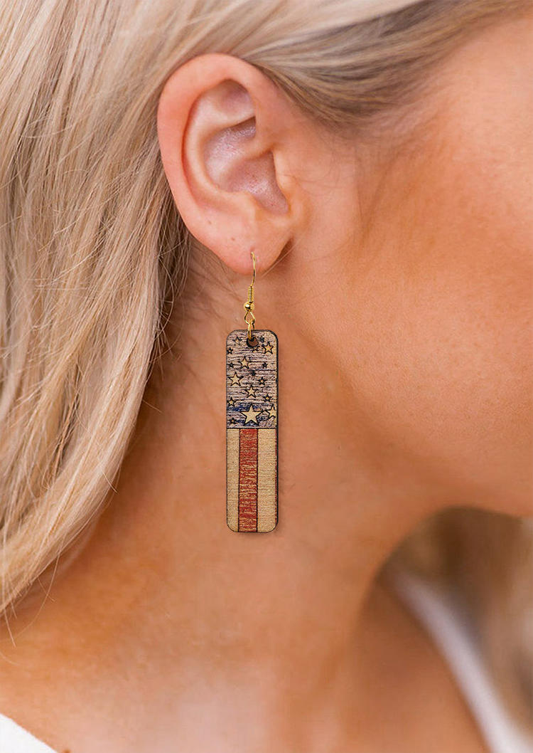 American Flag Star Hook Wood Earrings Water Drop Earrings