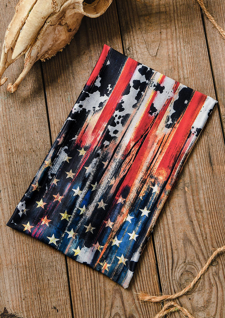 American Flag Cow Yoga Wide Headband in Multicolor. Size: One Size
